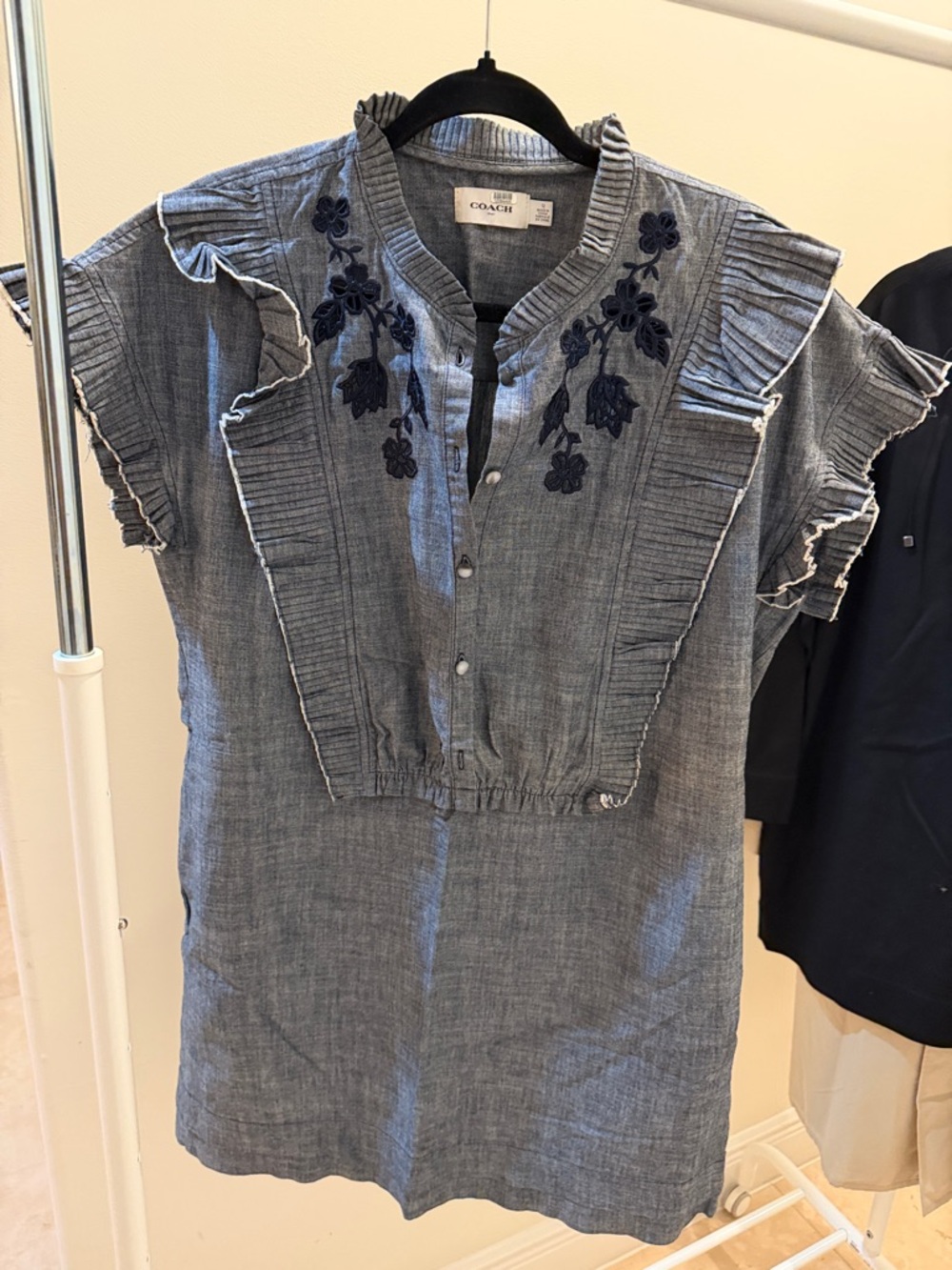 Coach Blue Chambray Ruffle Floral Tunic - Picture 1 of 2